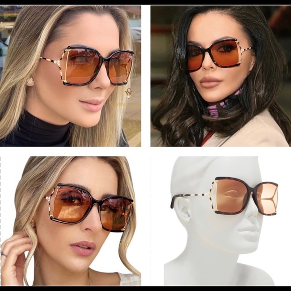 GUCCI OVERSIZED HAVANA RECTANGULAR DRAMATIC SUNGLASSES - Picture 14 of 16